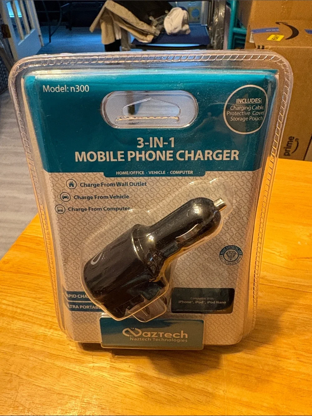 N300 3-in-1 Mobile Phone Charger - Black
